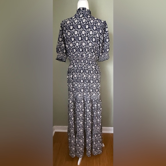 LIKE NEW•Max Studio•Floral Short Sleeve Tiered Ruffle Maxi Dress |Navy/Cream |XL - Picture 4 of 7
